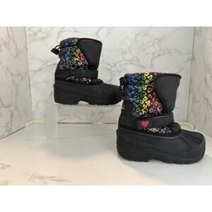 Athletech Black Cheetah Multi Colors Girls Winter Snow Boots Faux Fur Size 10